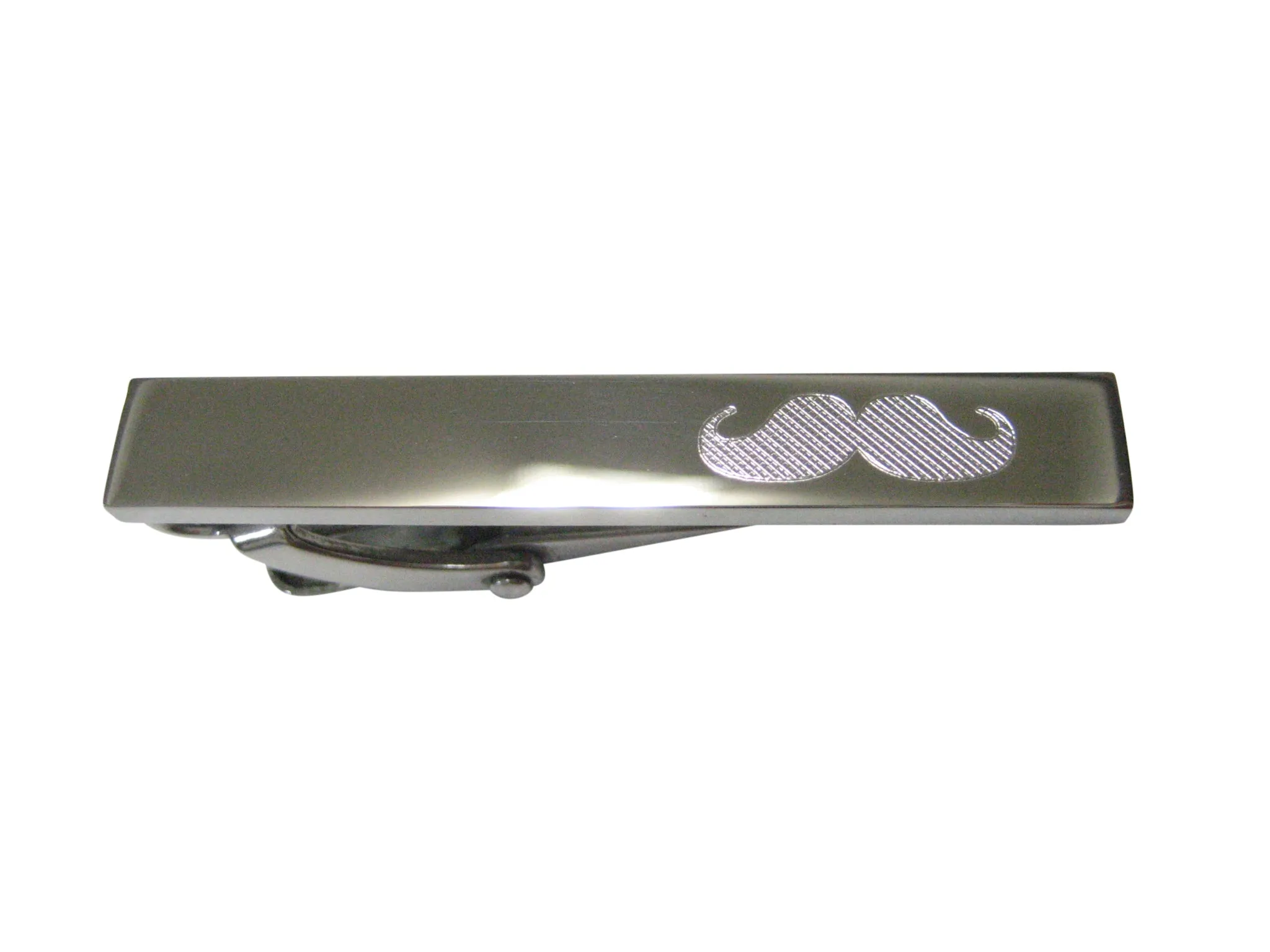 Silver Toned Etched Sleek Mustache Skinny Tie Clip
