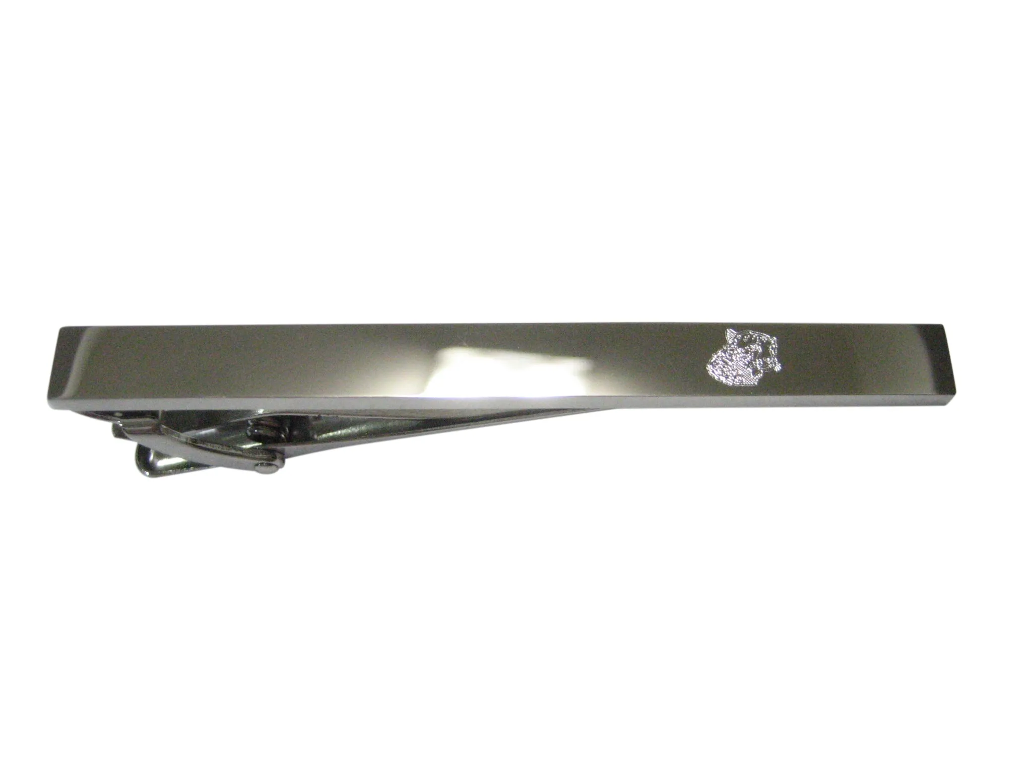 Silver Toned Etched Sleek Puma Head Tie Clip