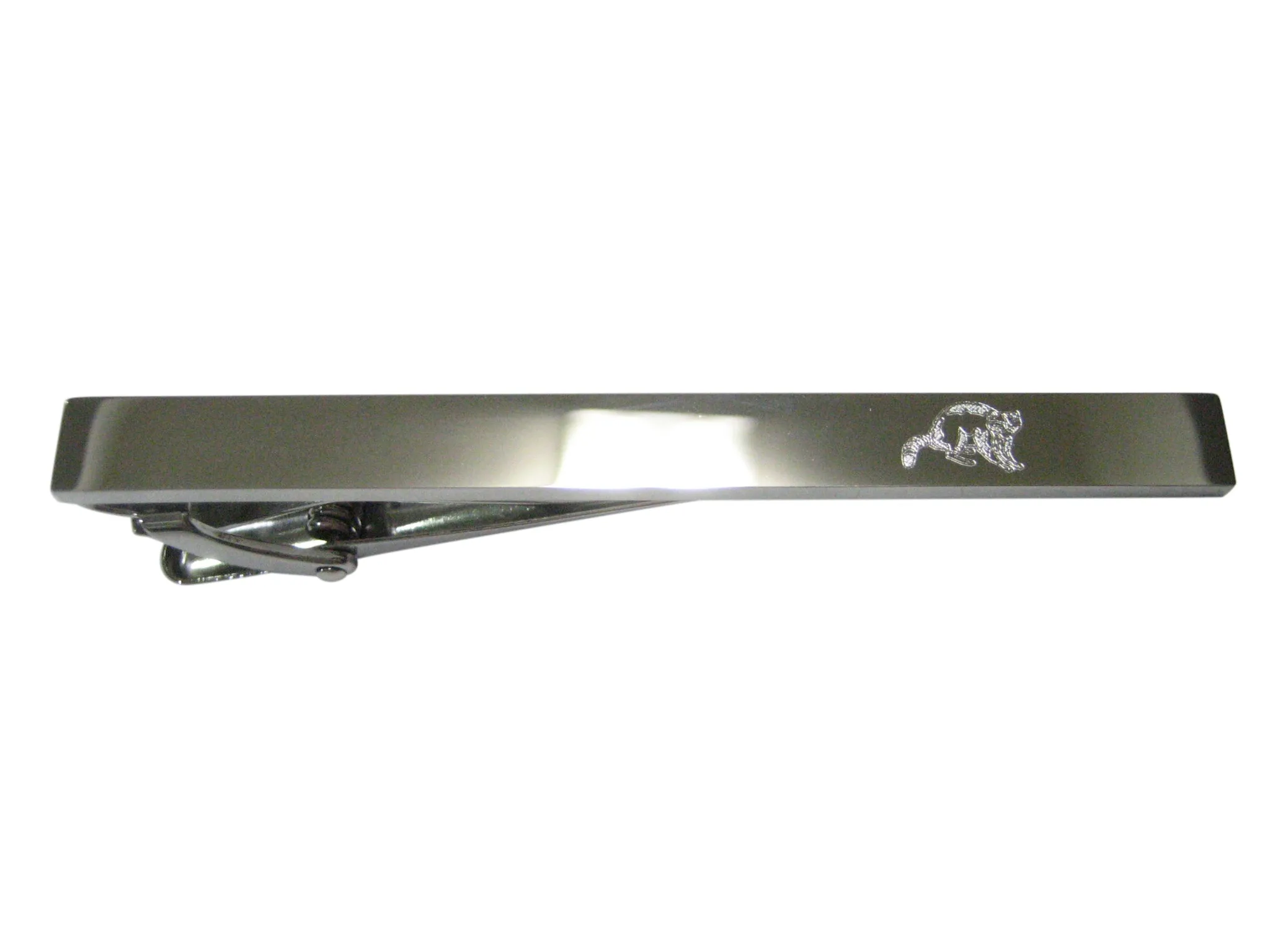 Silver Toned Etched Sleek Raccoon Tie Clip