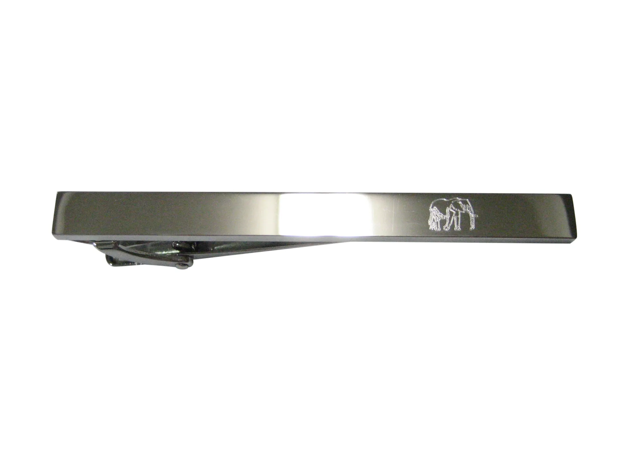 Silver Toned Etched Sleek Right Facing Elephant Tie Clip
