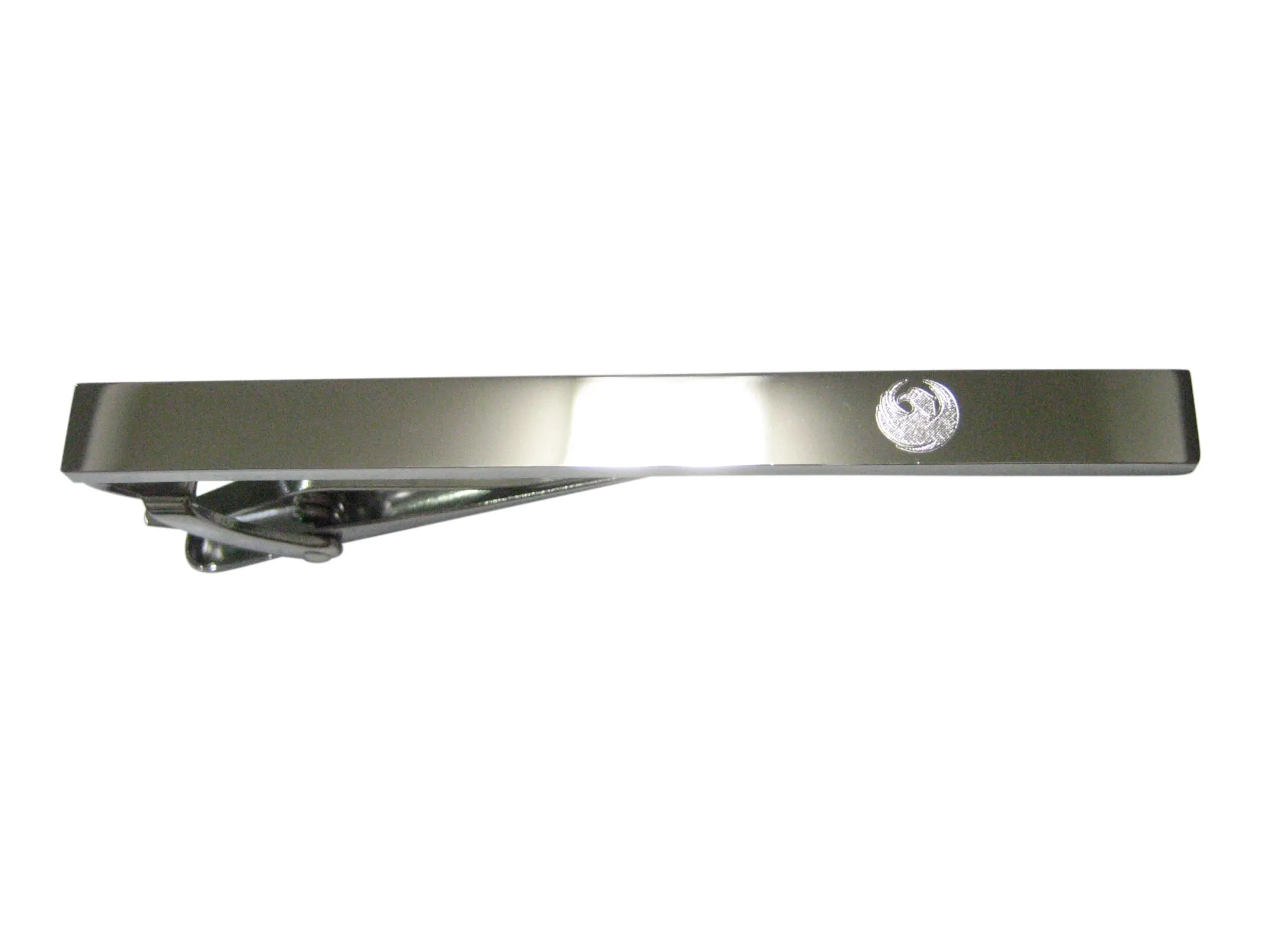 Silver Toned Etched Sleek Rising Phoenix Tie Clip