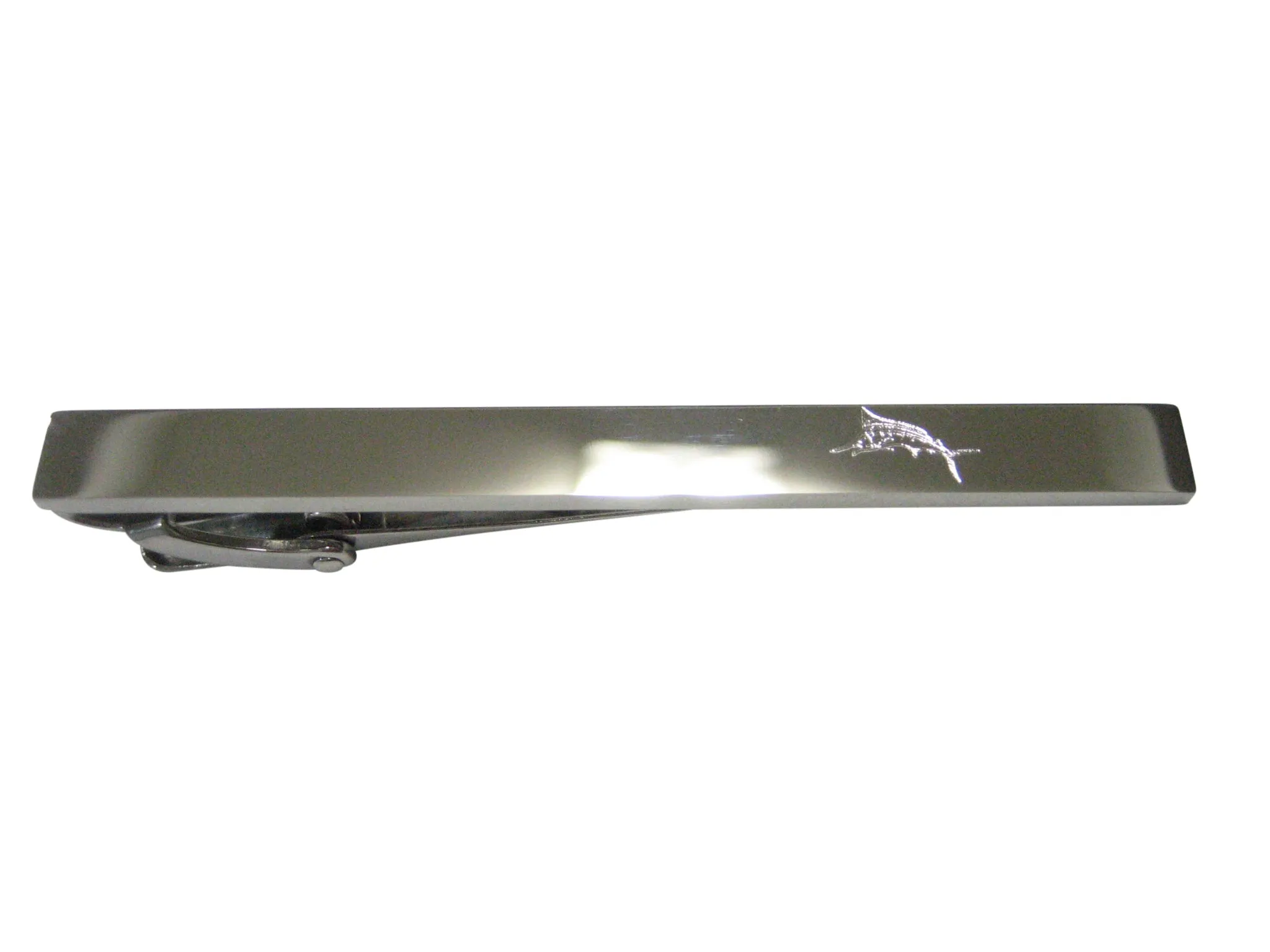 Silver Toned Etched Sleek Sailfish Marlin Fish Tie Clip