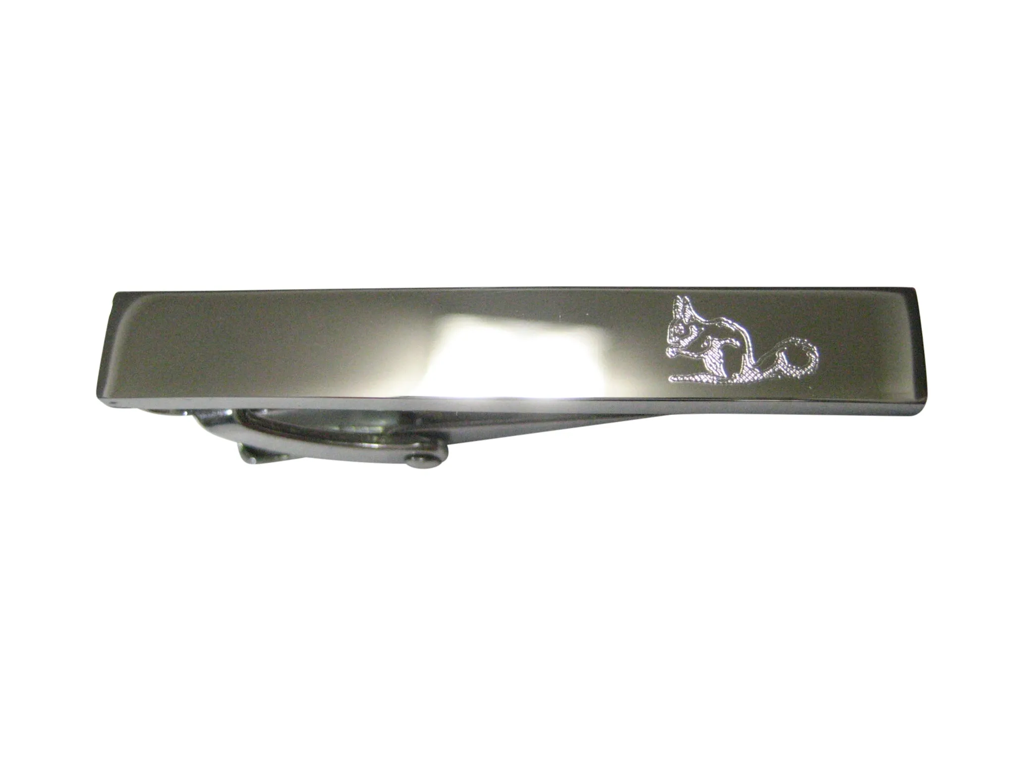 Silver Toned Etched Sleek Squirrel Skinny Tie Clip