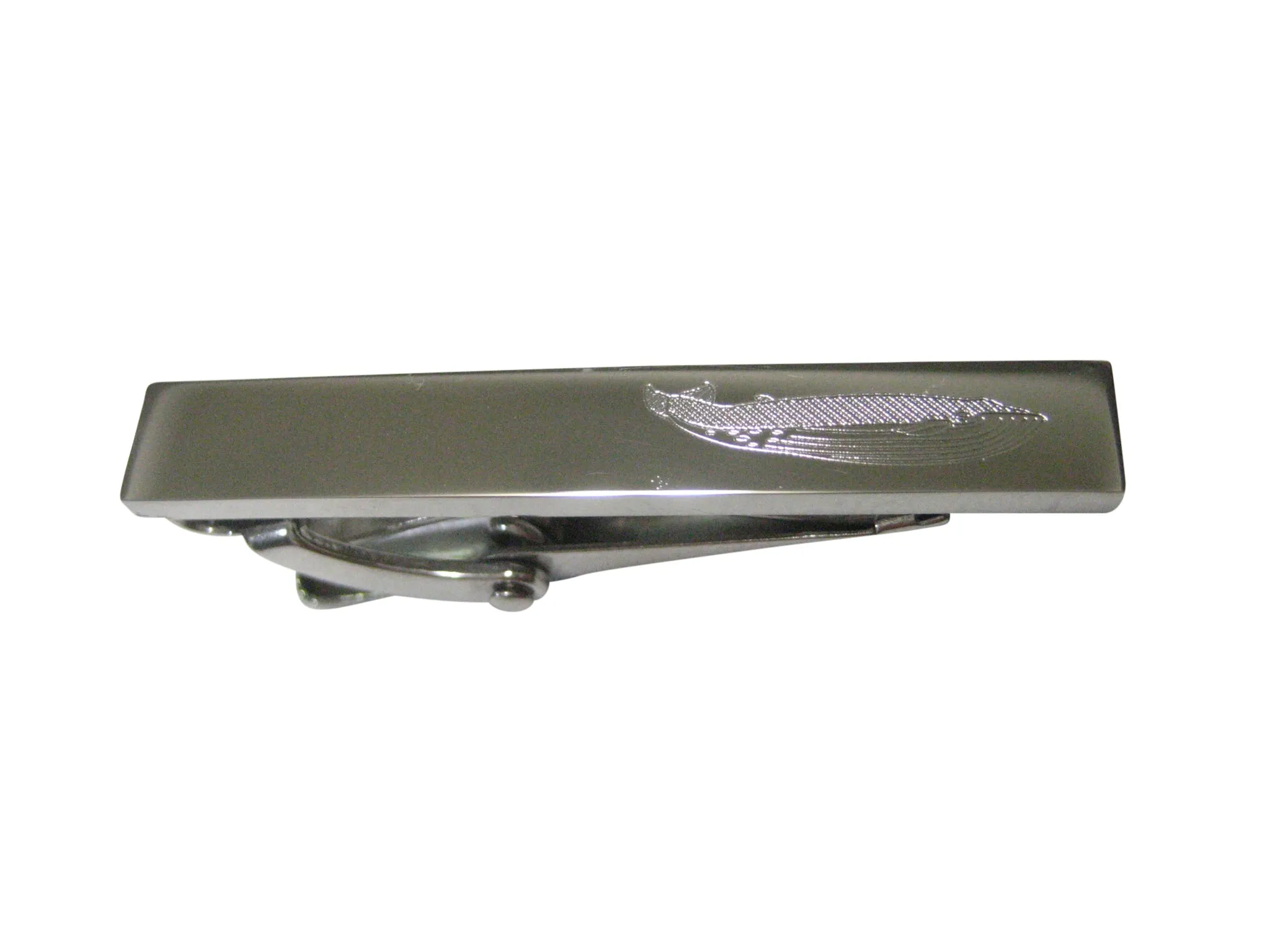 Silver Toned Etched Sleek Whale Skinny Tie Clip