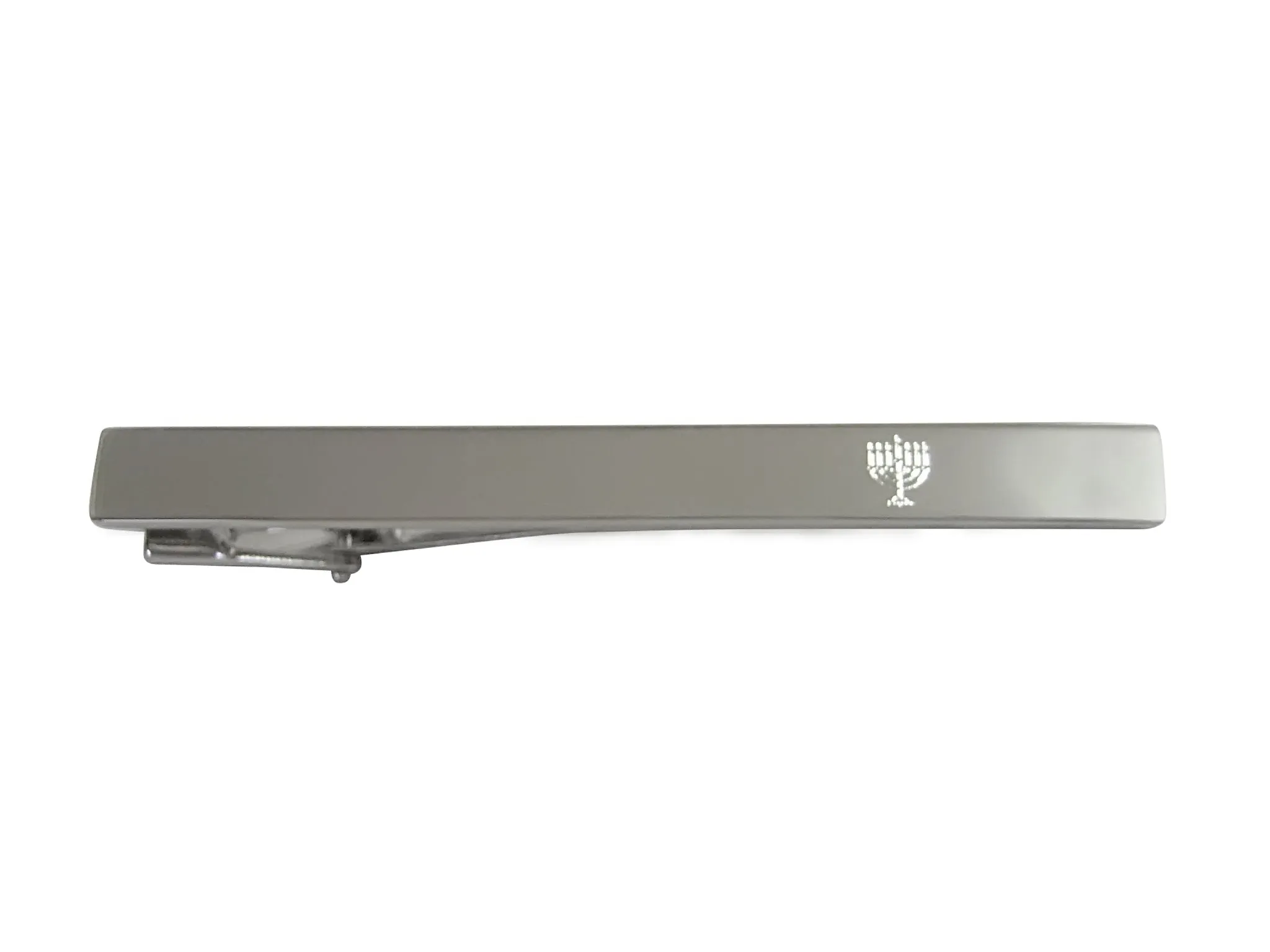 Silver Toned Sleek Etched Menorah Tie Clip