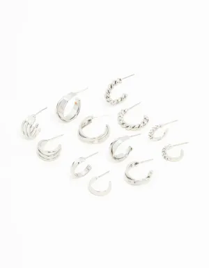 Silver Twisted & Sleek Hoop Earrings 6-Pack