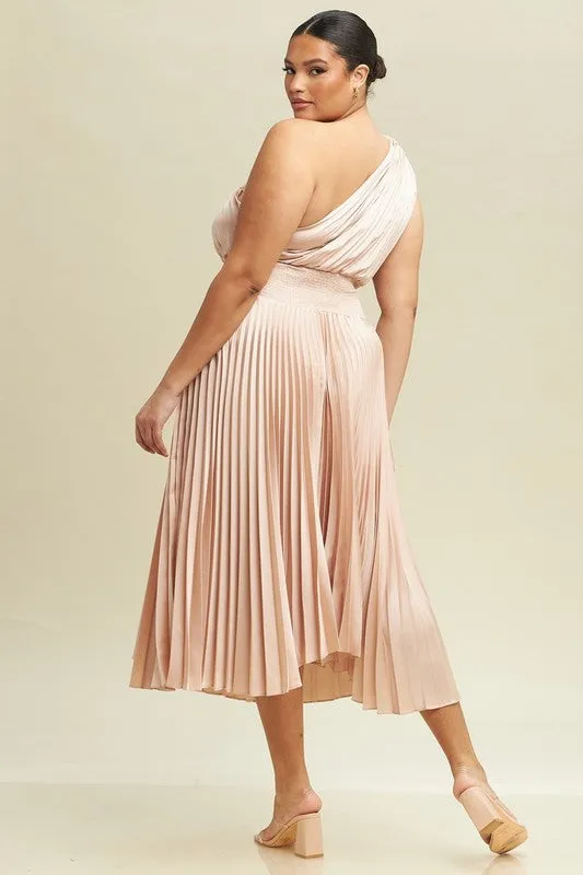 Sleek & Sweet One-Shoulder Satin Midi Dress