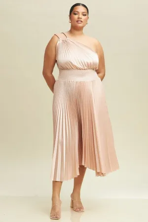 Sleek & Sweet One-Shoulder Satin Midi Dress