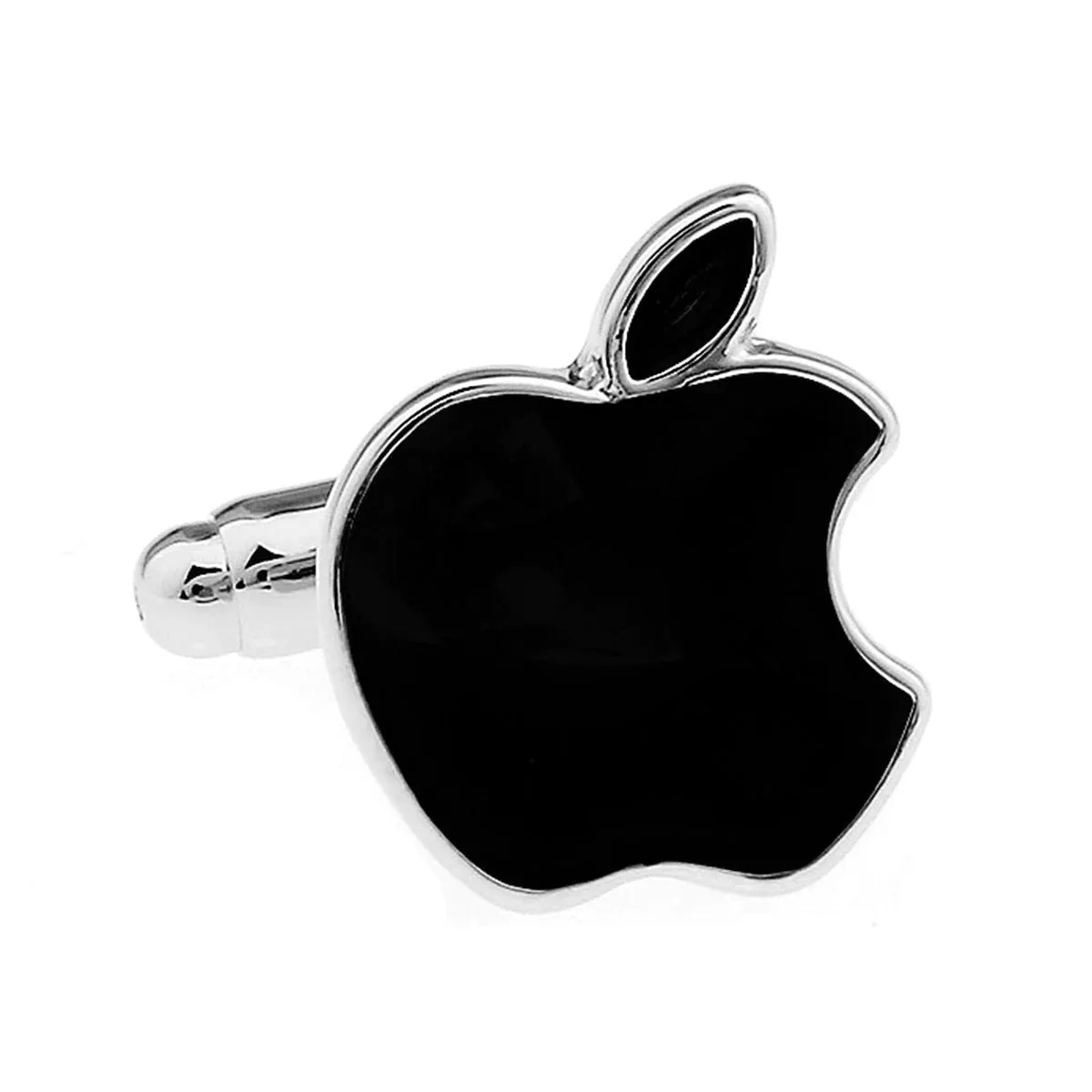 Sleek Black Apple Cufflinks in Presentation Gift Box