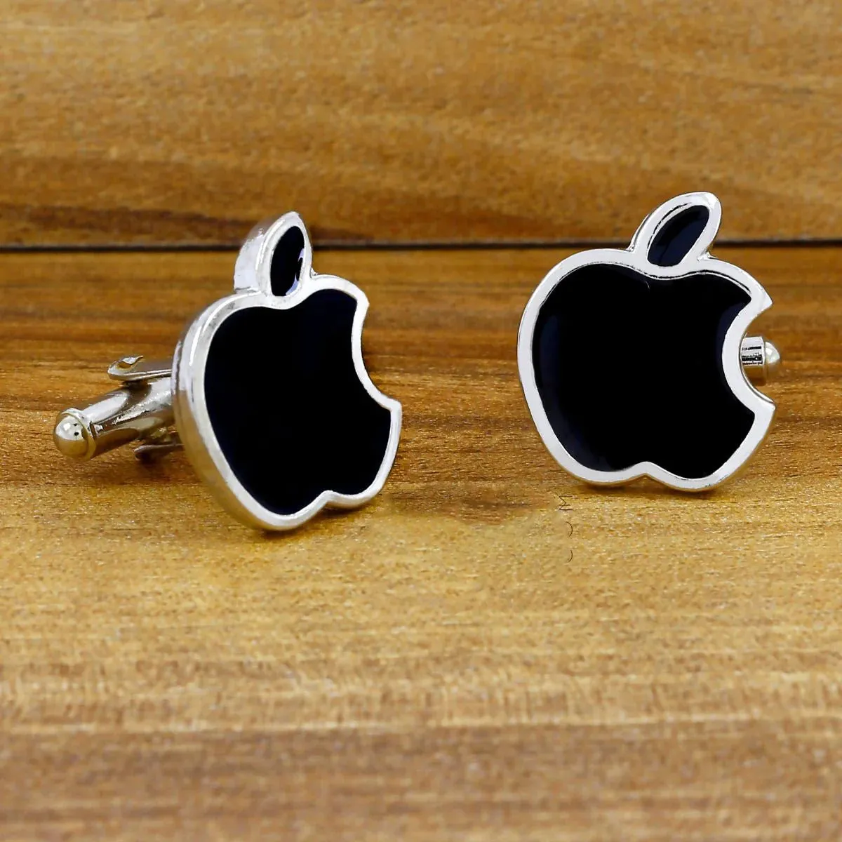 Sleek Black Apple Cufflinks in Presentation Gift Box