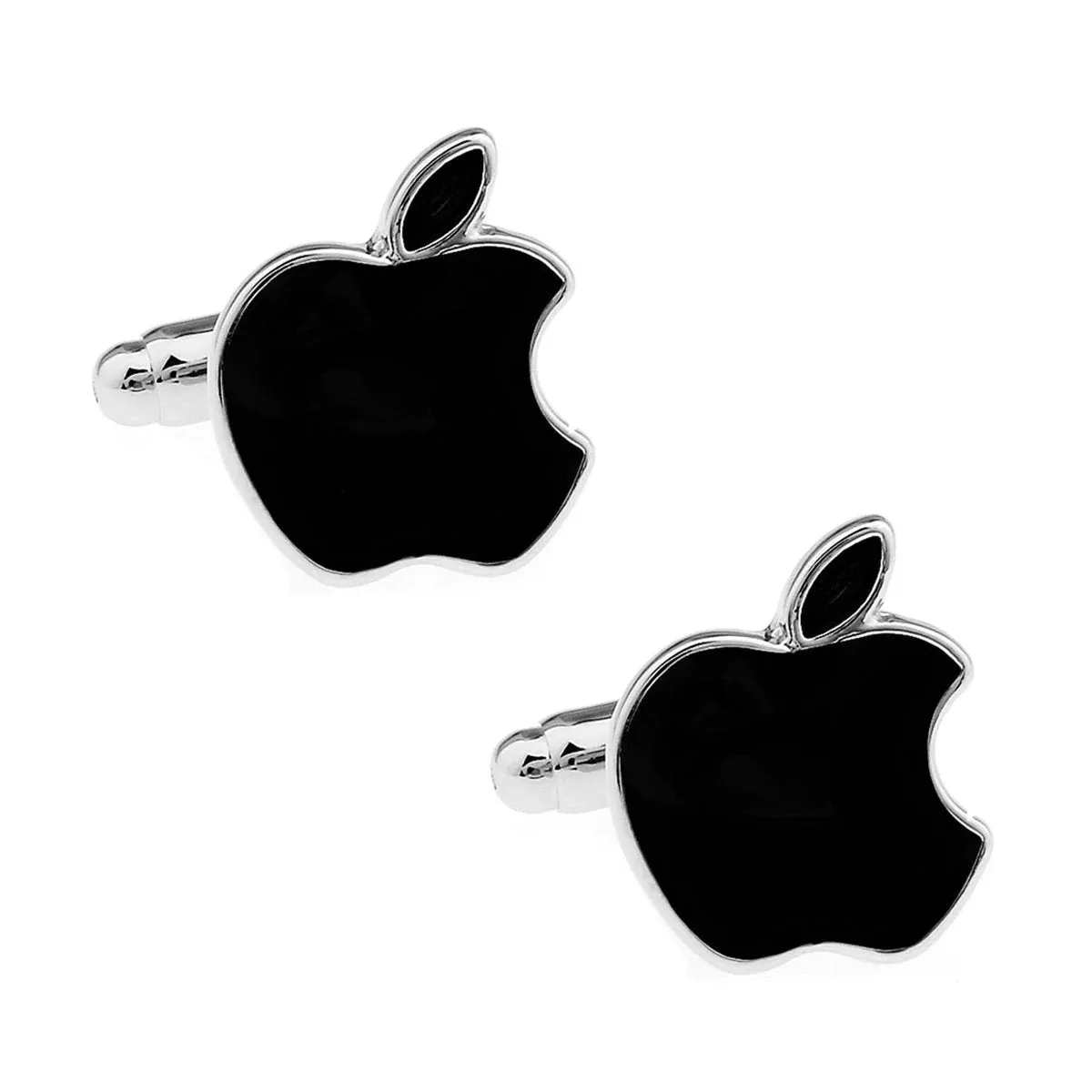 Sleek Black Apple Cufflinks in Presentation Gift Box