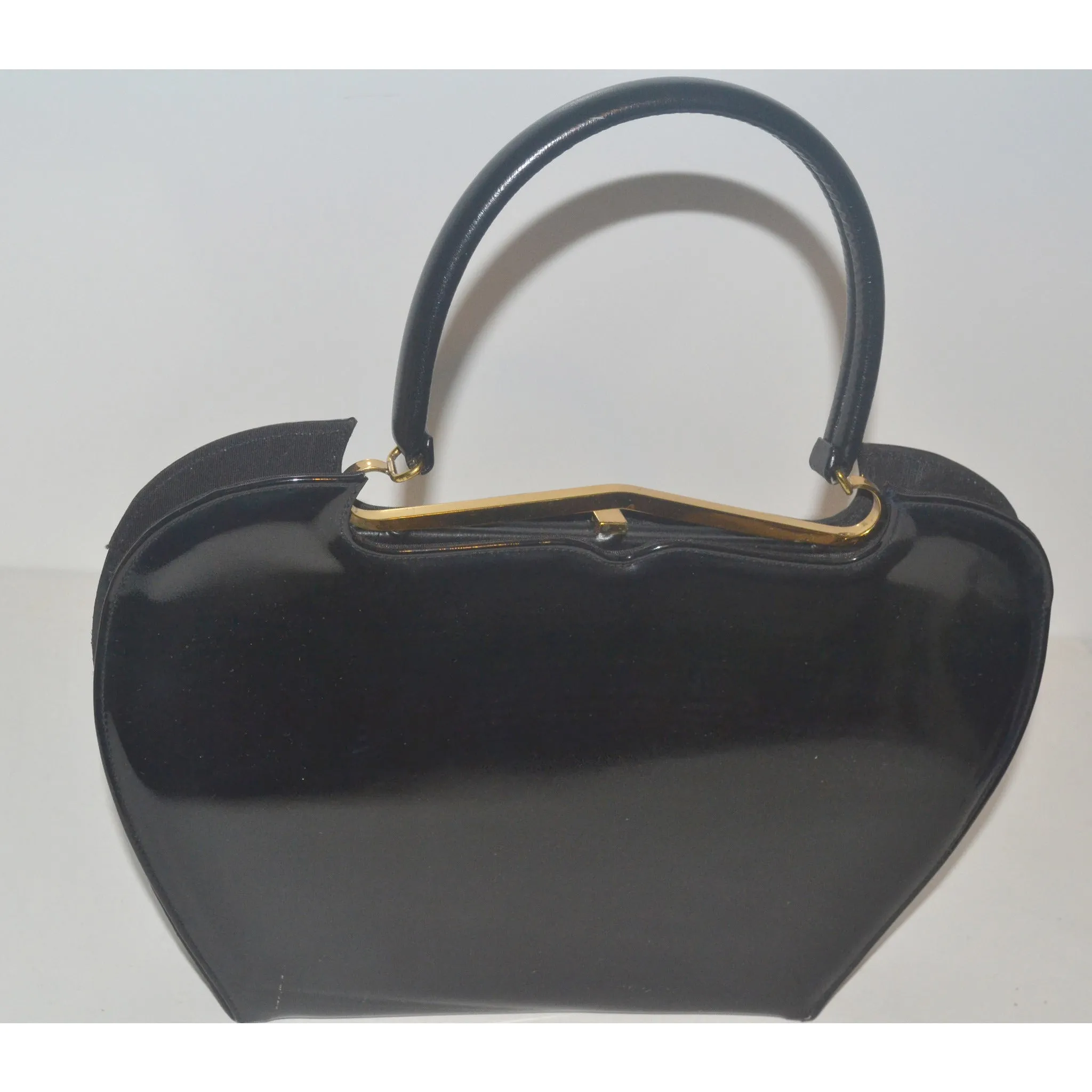 Sleek Black Patent Curved Purse