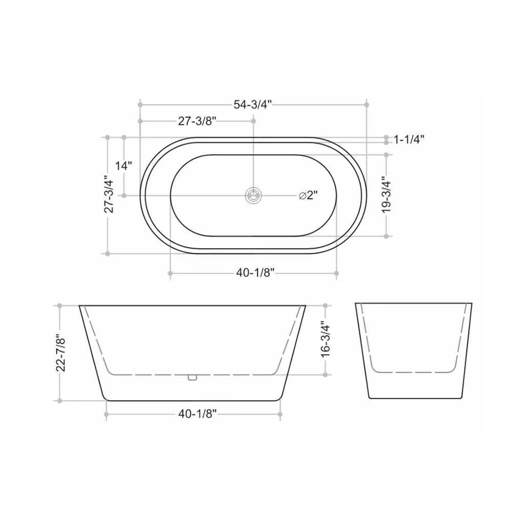 Sleek Round Bathtub - Free Standing - 55" Acrylic/White