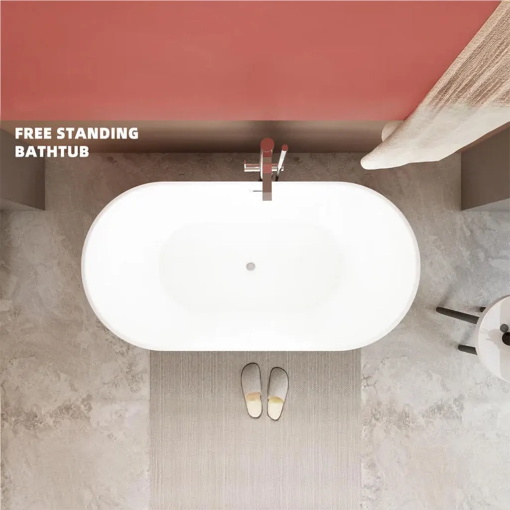 Sleek Round Bathtub - Free Standing - 67" Acrylic/White