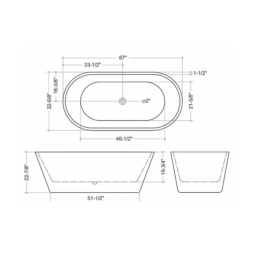 Sleek Round Bathtub - Free Standing - 67" Acrylic/White