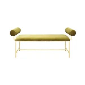 Sleek Velvet Bolster Brassed Bench