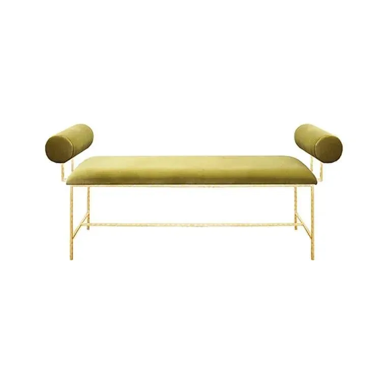 Sleek Velvet Bolster Brassed Bench
