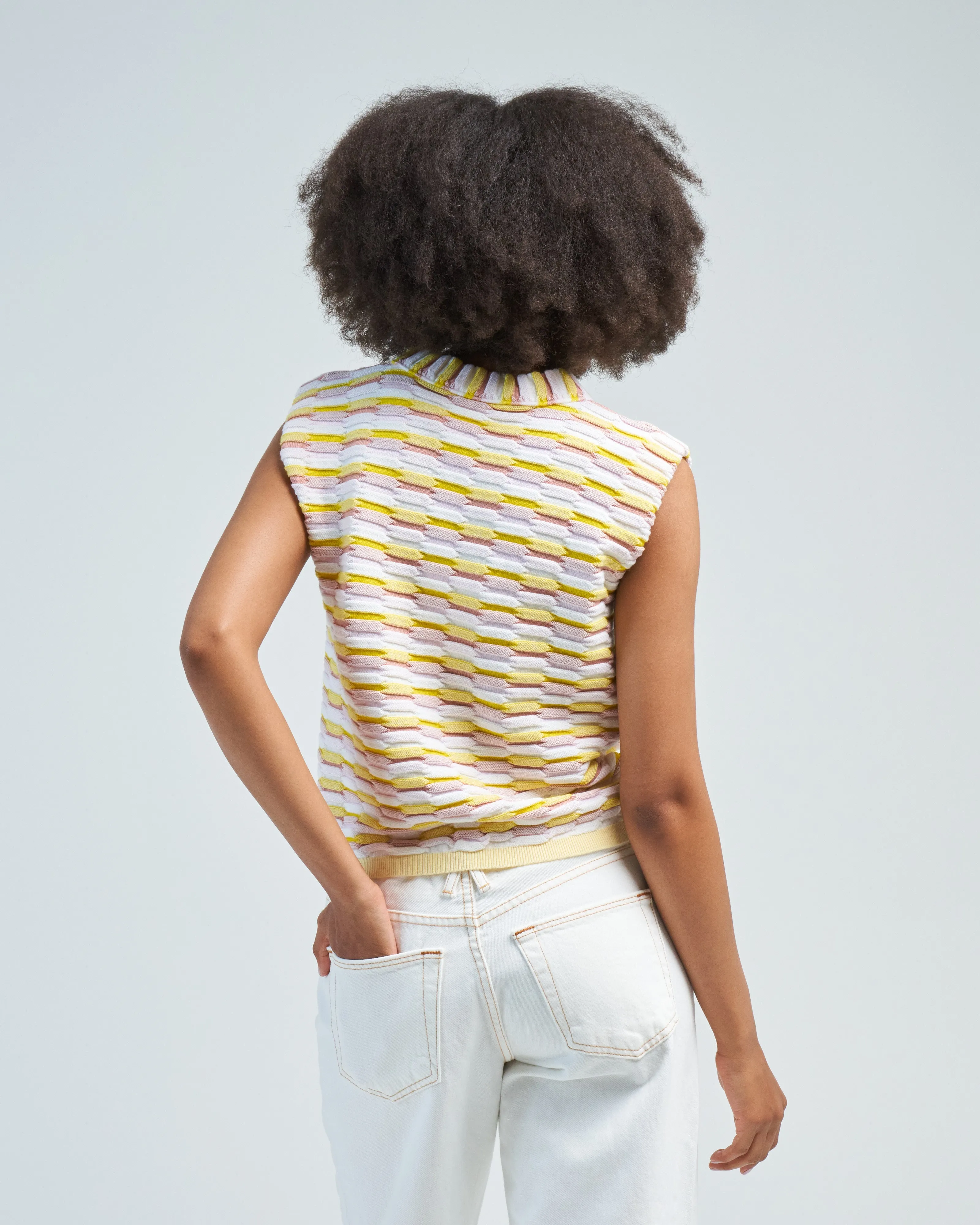 sleeveless structured top in zellige stitch