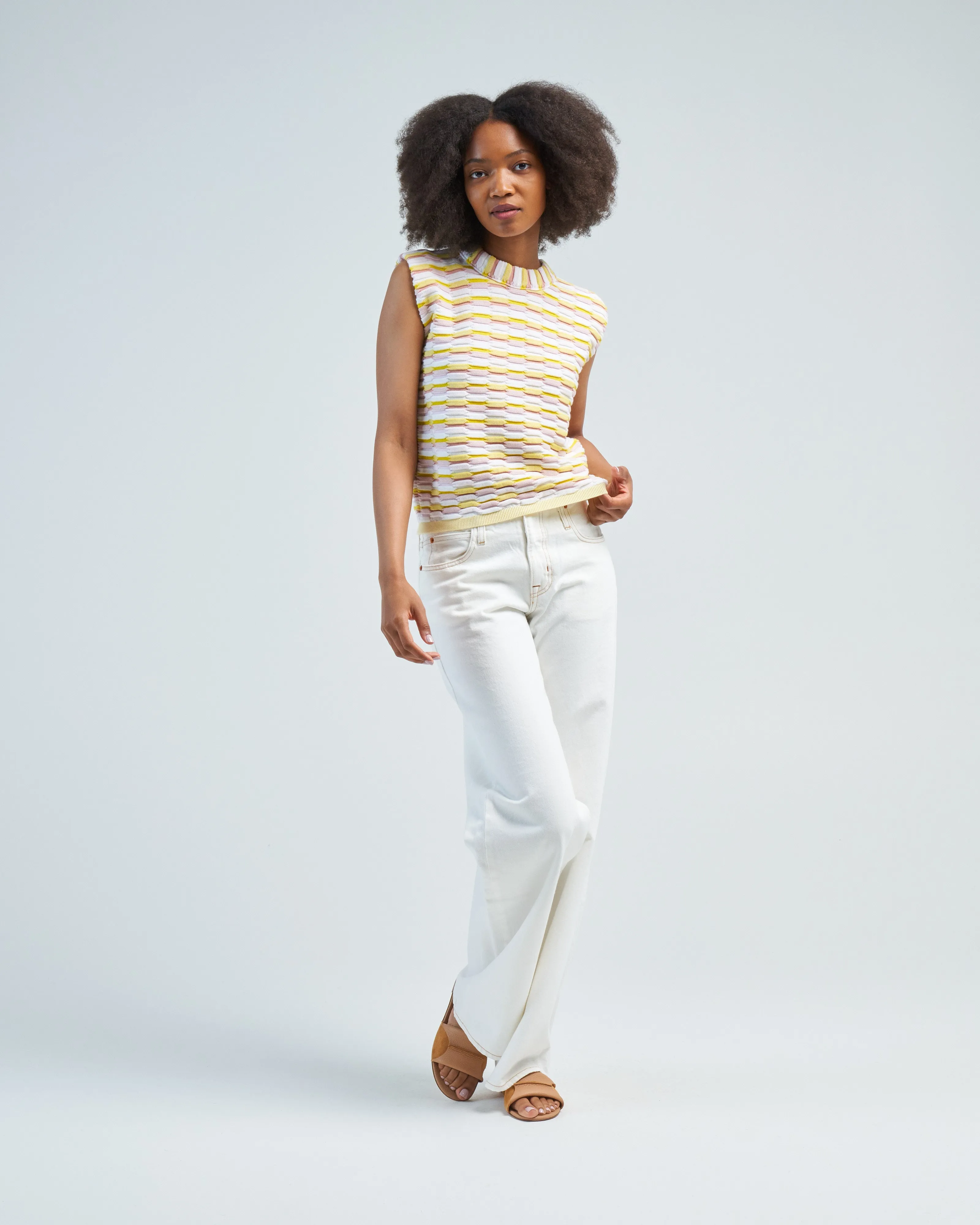 sleeveless structured top in zellige stitch