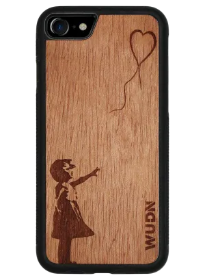 Slim Wooden Phone Case (Banksy Girl With a Balloon in Mahogany)