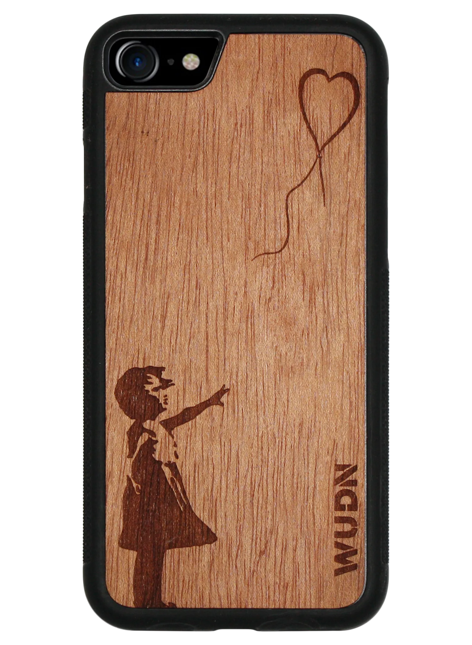 Slim Wooden Phone Case (Banksy Girl With a Balloon in Mahogany)