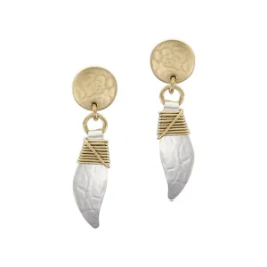 Small Disc and Leaf with Crossed Wire Wrapping Post Earring