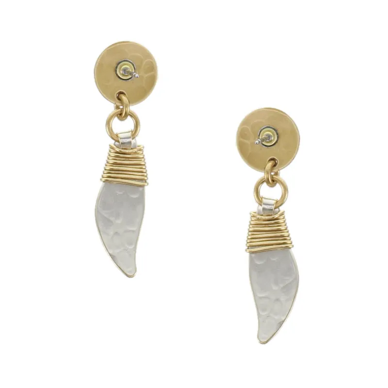 Small Disc and Leaf with Crossed Wire Wrapping Post Earring