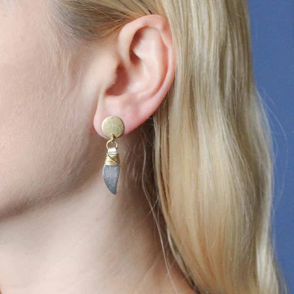 Small Disc and Leaf with Crossed Wire Wrapping Post Earring