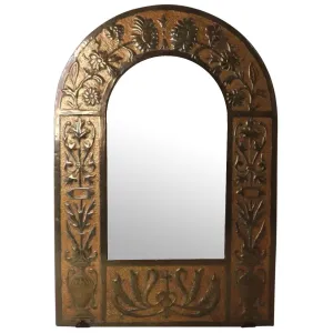 Small French Cast Brass Arched Frame Wall Mirror