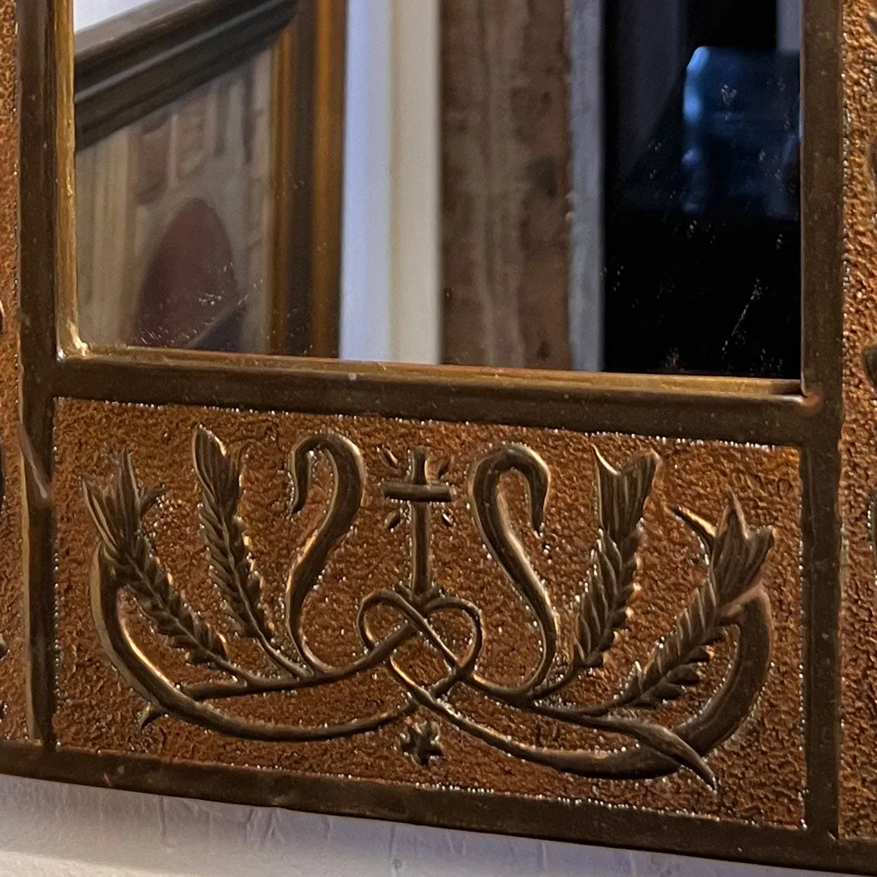 Small French Cast Brass Arched Frame Wall Mirror