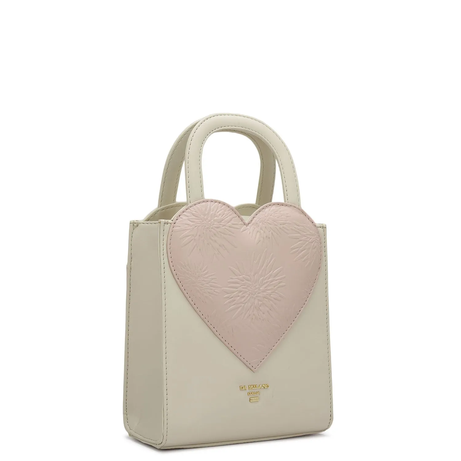 Small Plain Leather Satchel - Off White & Pink