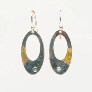 Small Sterling Hoop Earrings with 24Kt Gold and 2mm faceted blue topaz