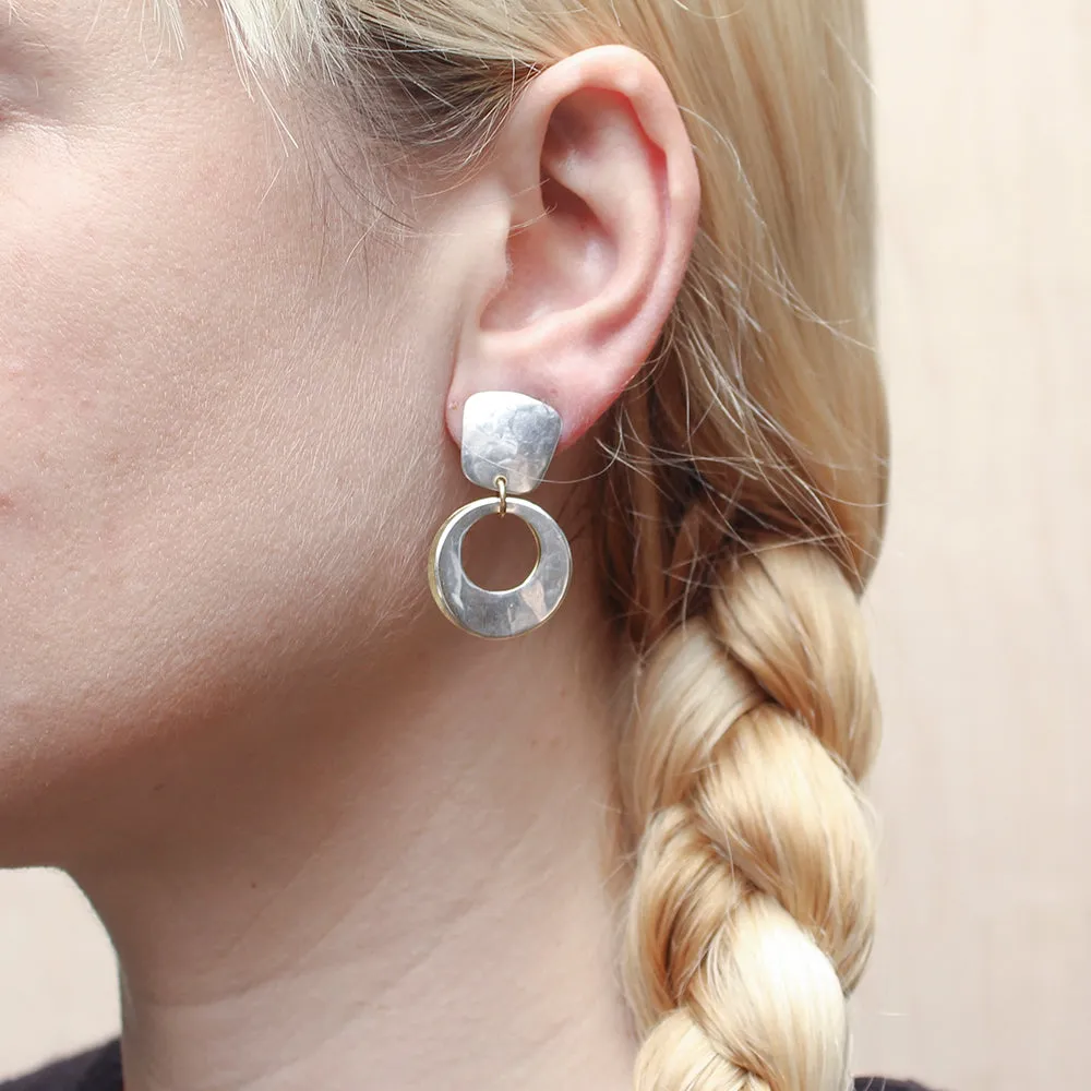 Small Tapered Square with Back To Back Concave Cutout Discs Clip or Post Earring