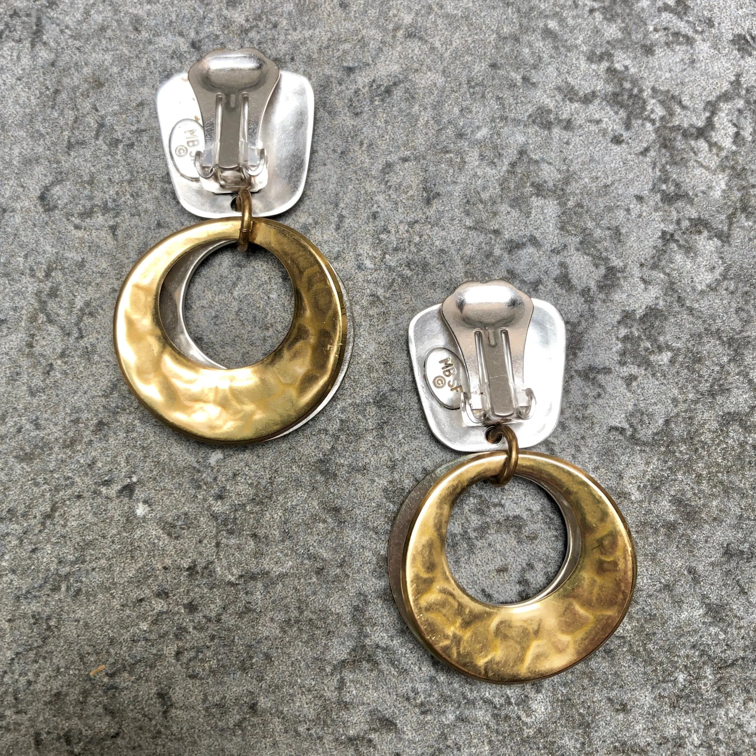 Small Tapered Square with Back To Back Concave Cutout Discs Clip or Post Earring