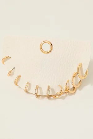 Smooth Rhinestone 5 Pair Hoop Earring Set