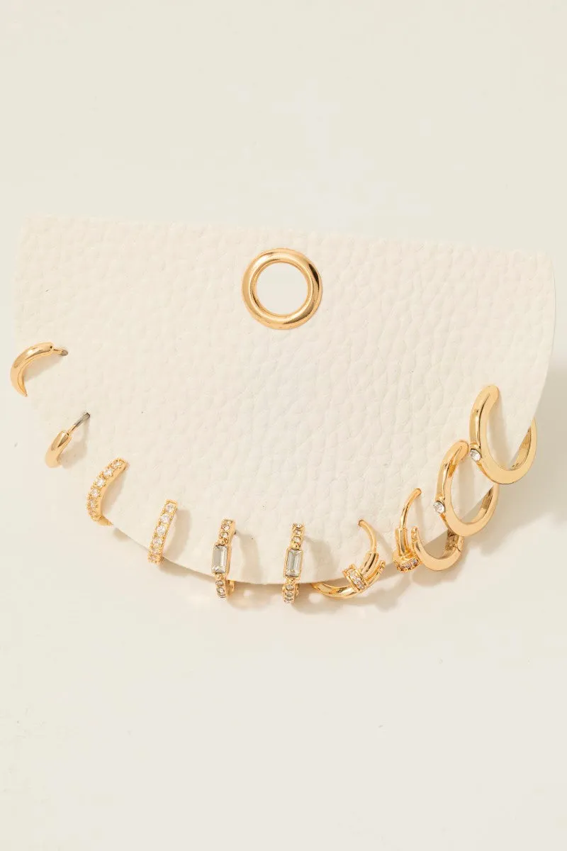 Smooth Rhinestone 5 Pair Hoop Earring Set