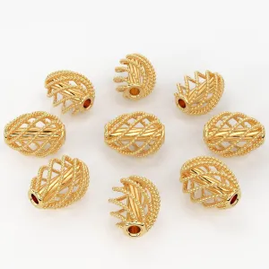 Solid Gold Handmade Pear Milgrain Cage Spacer Gold Bead Finding 8mm