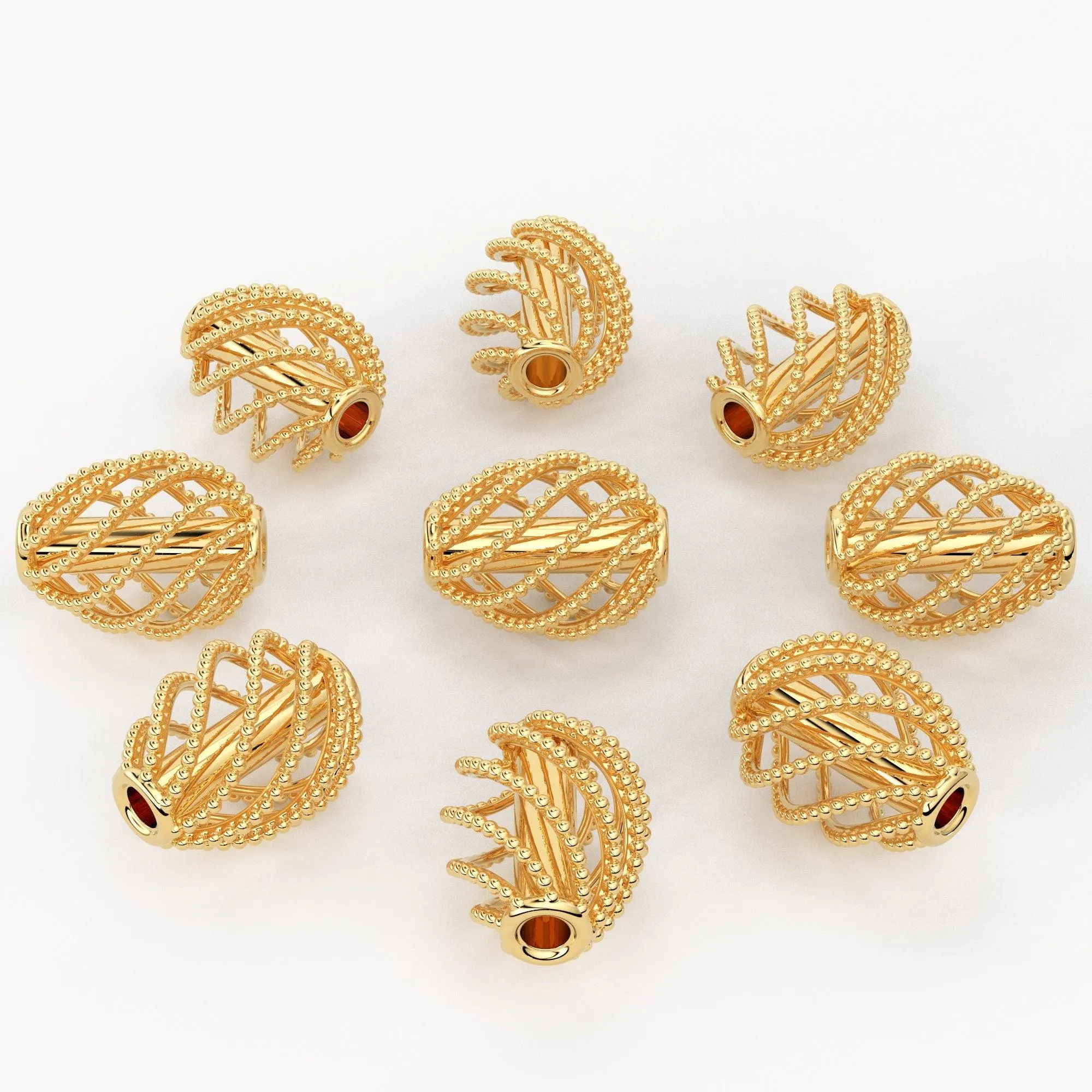 Solid Gold Handmade Pear Milgrain Cage Spacer Gold Bead Finding 8mm
