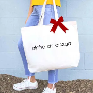 Sorority Name Canvas Tote Bag with Bow in Sorority Color