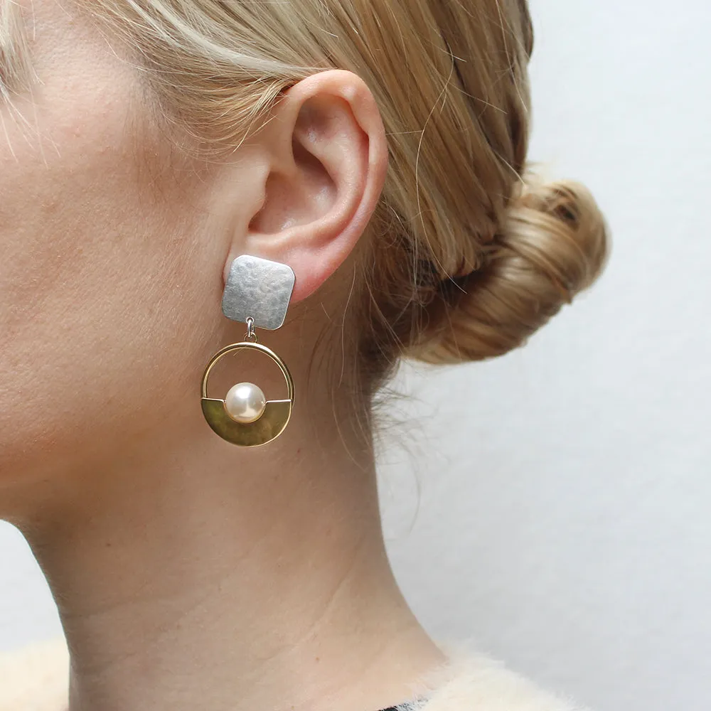 Square with Arch, Ring and Pearl Clip or Post Earring
