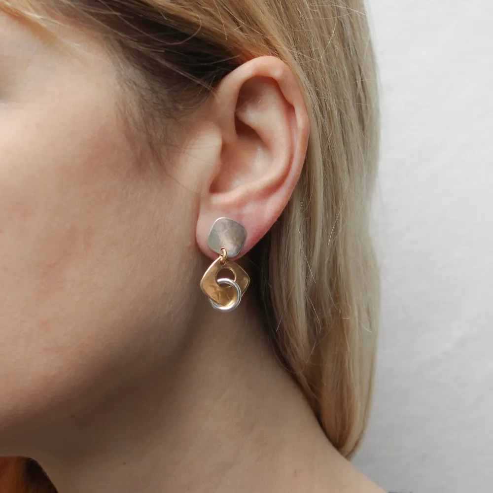 Square with Cutout Diamond with Interlocking Ring Post Earring