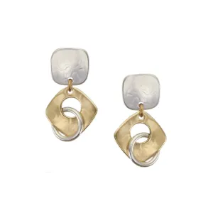 Square with Cutout Diamond with Interlocking Ring Post Earring