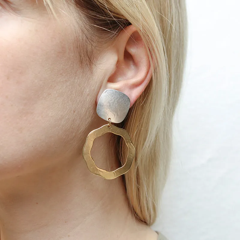 Square with Petal Ring Clip or Post Earring
