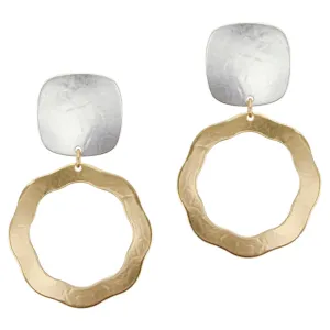 Square with Petal Ring Clip or Post Earring
