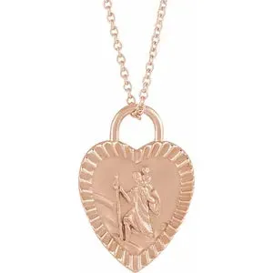 St. Christopher Heart Medal 16-18" Necklace or Pendant R50019