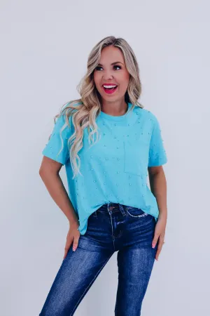 Stauci Stud Embellished T-Shirt- Teal