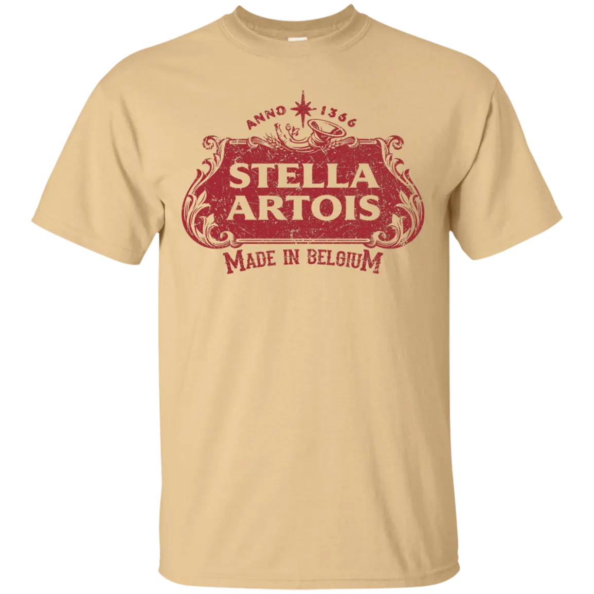 Stella Artois Beer T-Shirt Custom Designed Red Worn Label Pattern