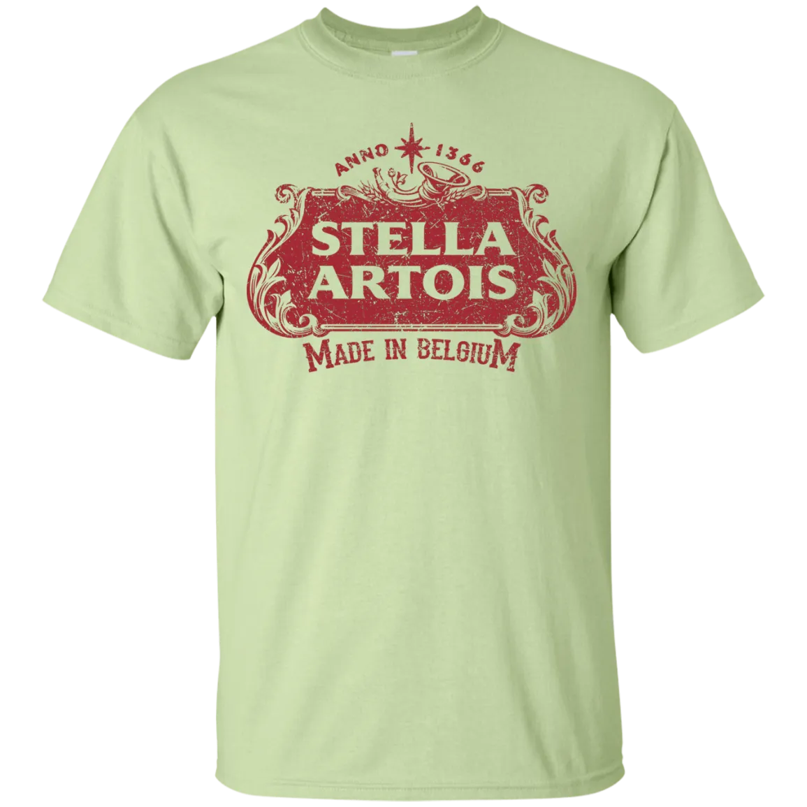 Stella Artois Beer T-Shirt Custom Designed Red Worn Label Pattern
