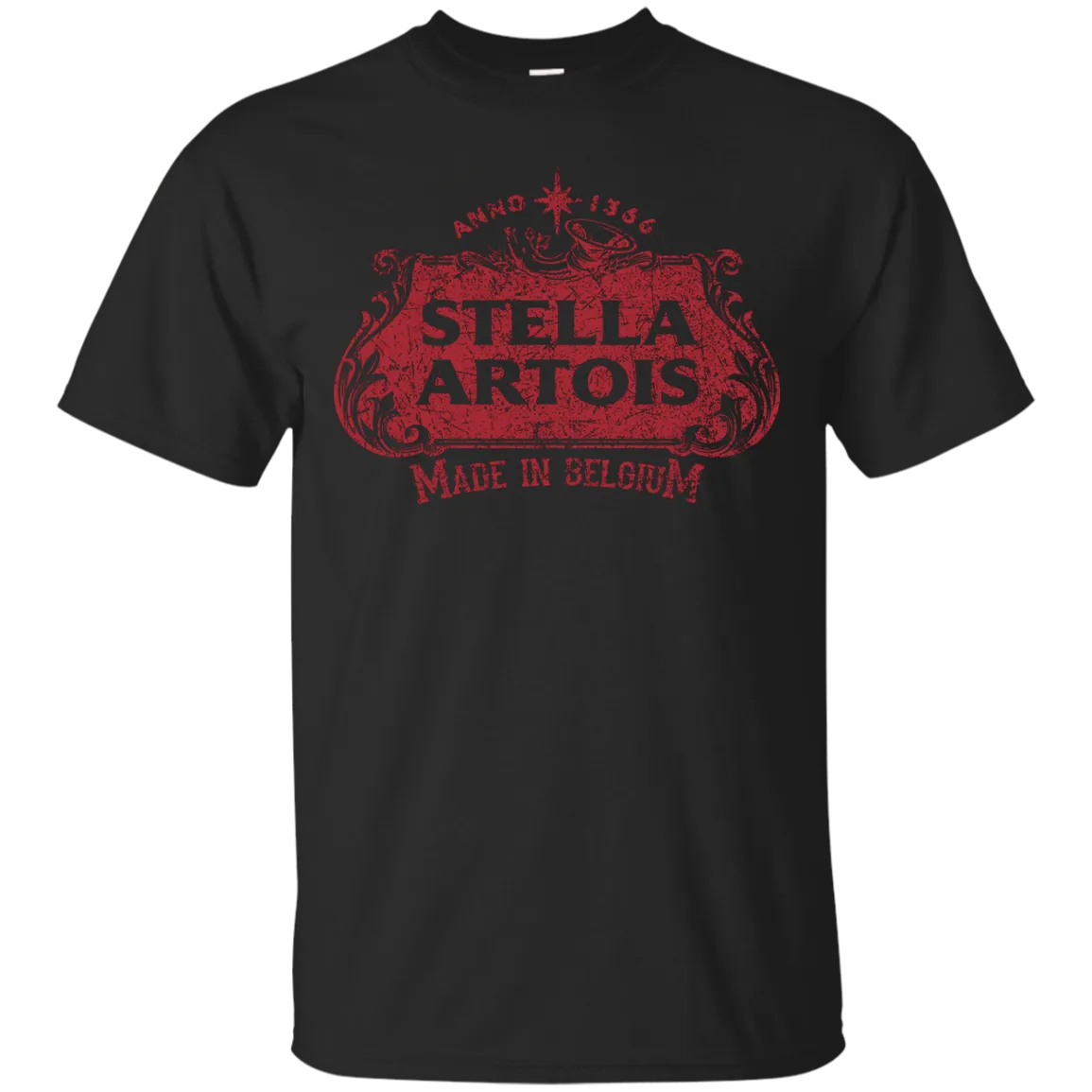 Stella Artois Beer T-Shirt Custom Designed Red Worn Label Pattern