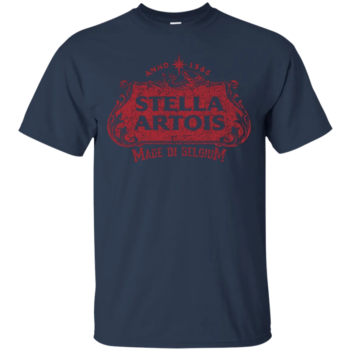 Stella Artois Beer T-Shirt Custom Designed Red Worn Label Pattern